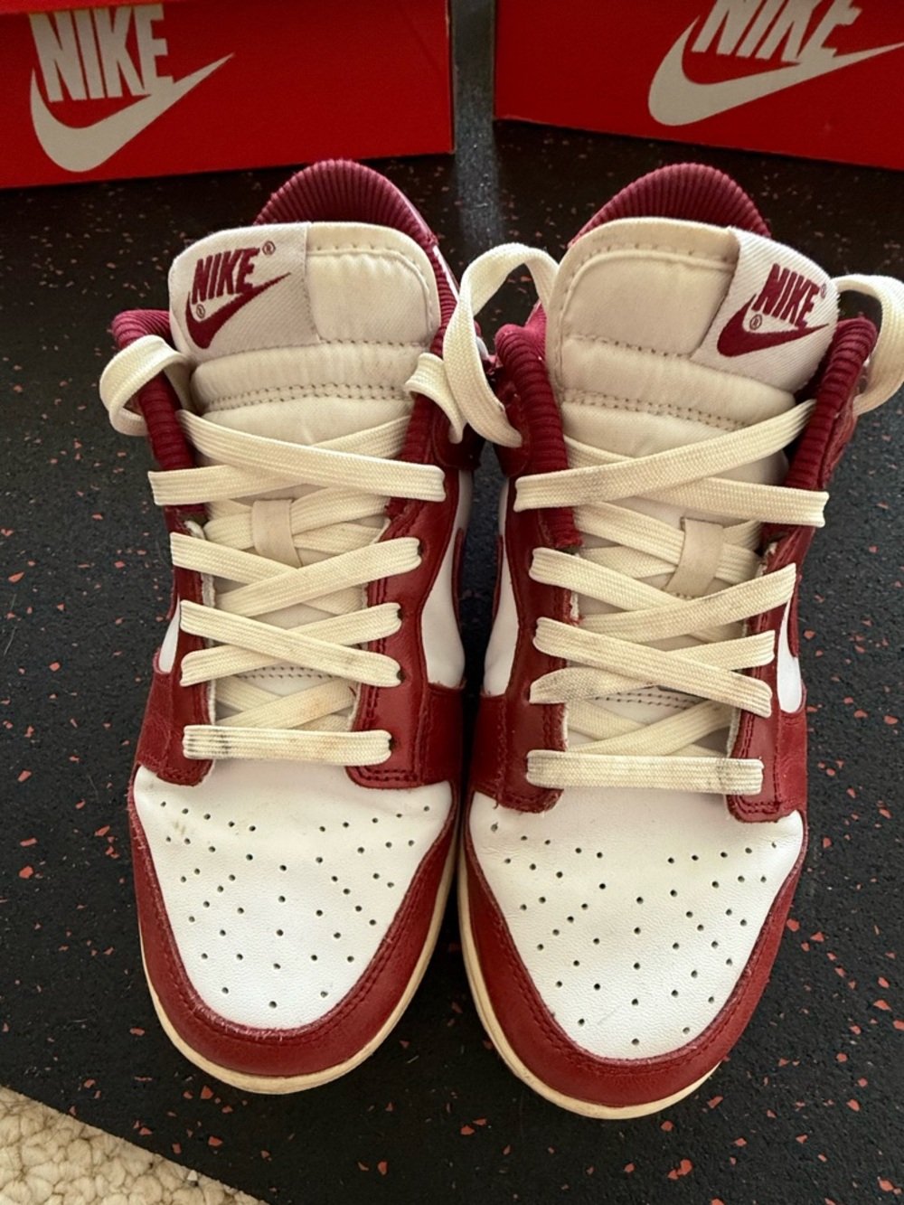Nike DUNK White and Maroon Low-Top Sneakers